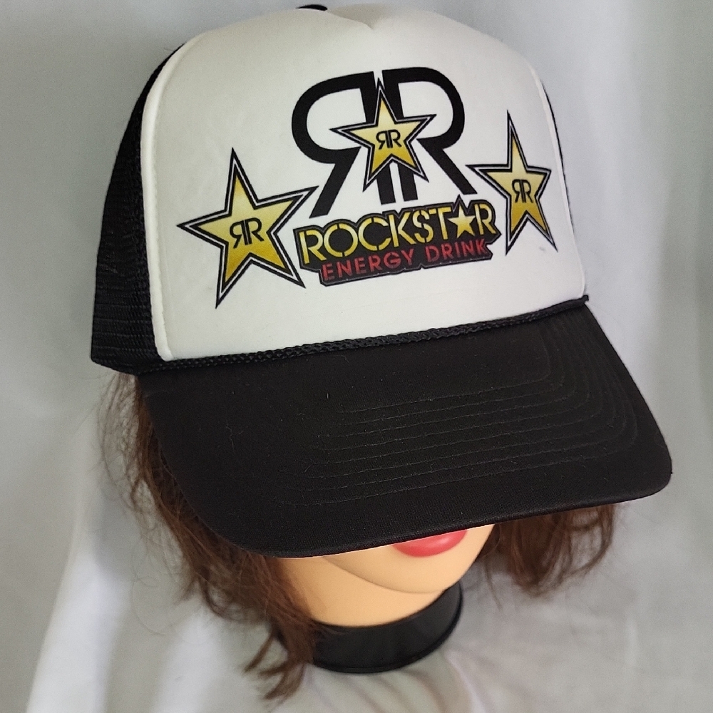 Rockstar Energy Drink Black and White Trucker Hat Adjustable